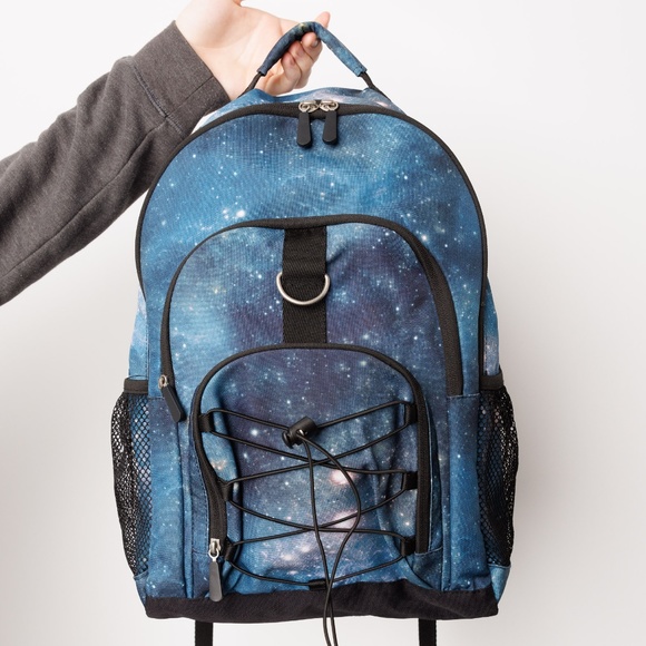 Large School Backpack Blue Universe Black Bottle Holders Laptop Front Pockets - Picture 1 of 5